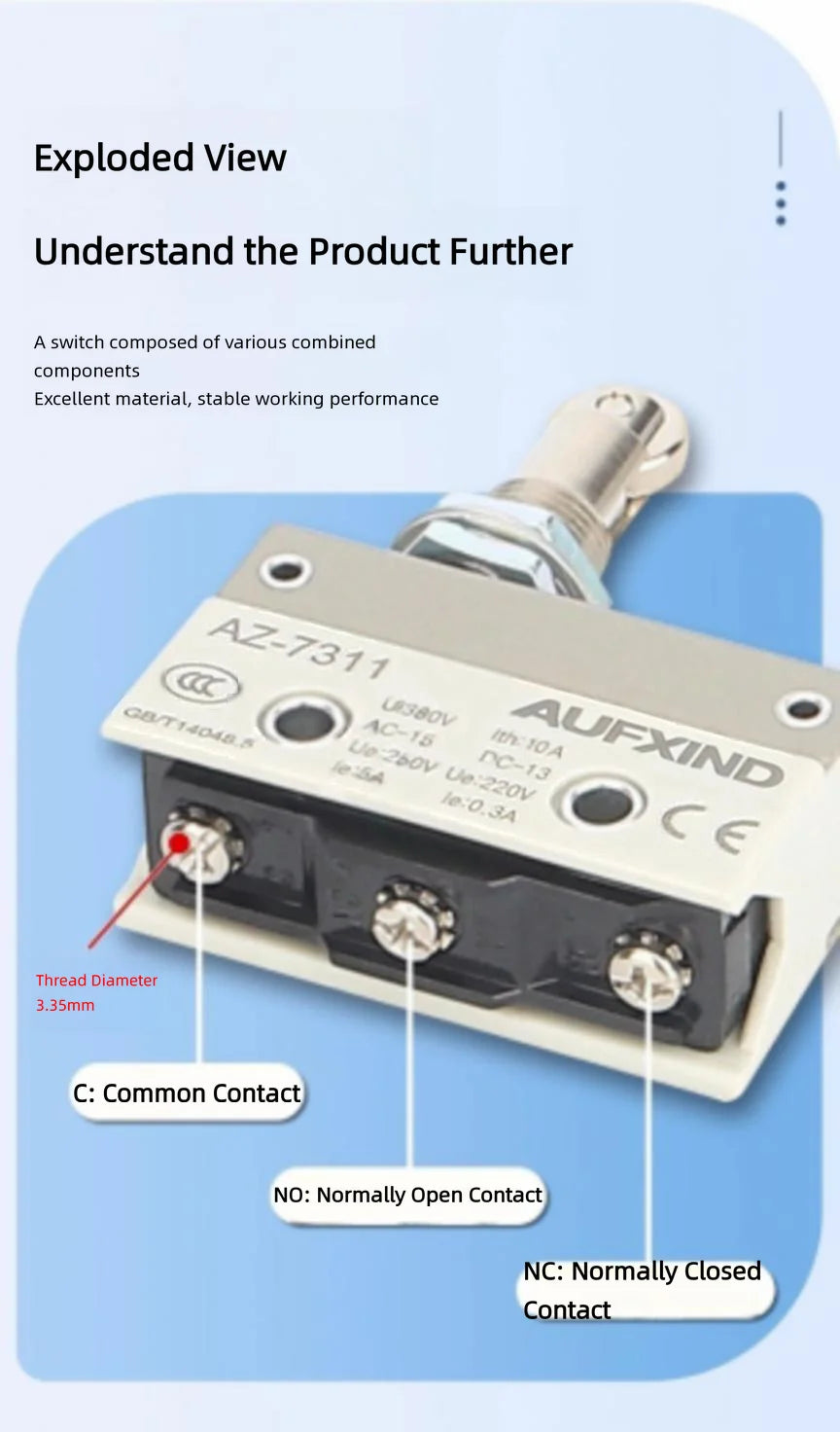 10A 250V AZ Waterproof Microswitch Travel Micro Limit Switch Small Horizontal Roller Lever AZ-7312 AZ-7311 AZ-7121 AZ-7310 TZ