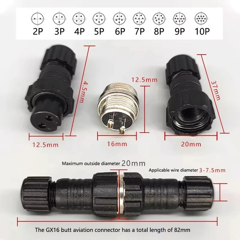 5/20Sets GX16 Aviation Connector M16 Waterproof Back Nut Docking Male&Female Plug And Socket 2/3/4pin 5pin 6pin 7pin 8pin 9pin