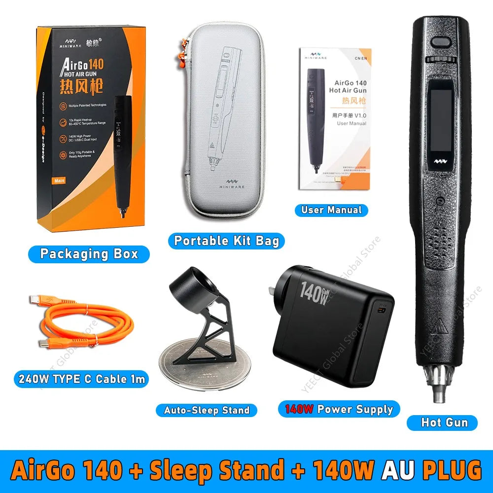 MINIWARE AirGo 140 Portable Hot Air Gun 140W PD3.1 USB-C Electric Heat Gun 115g Compact For Phone Repair BGA Desoldering