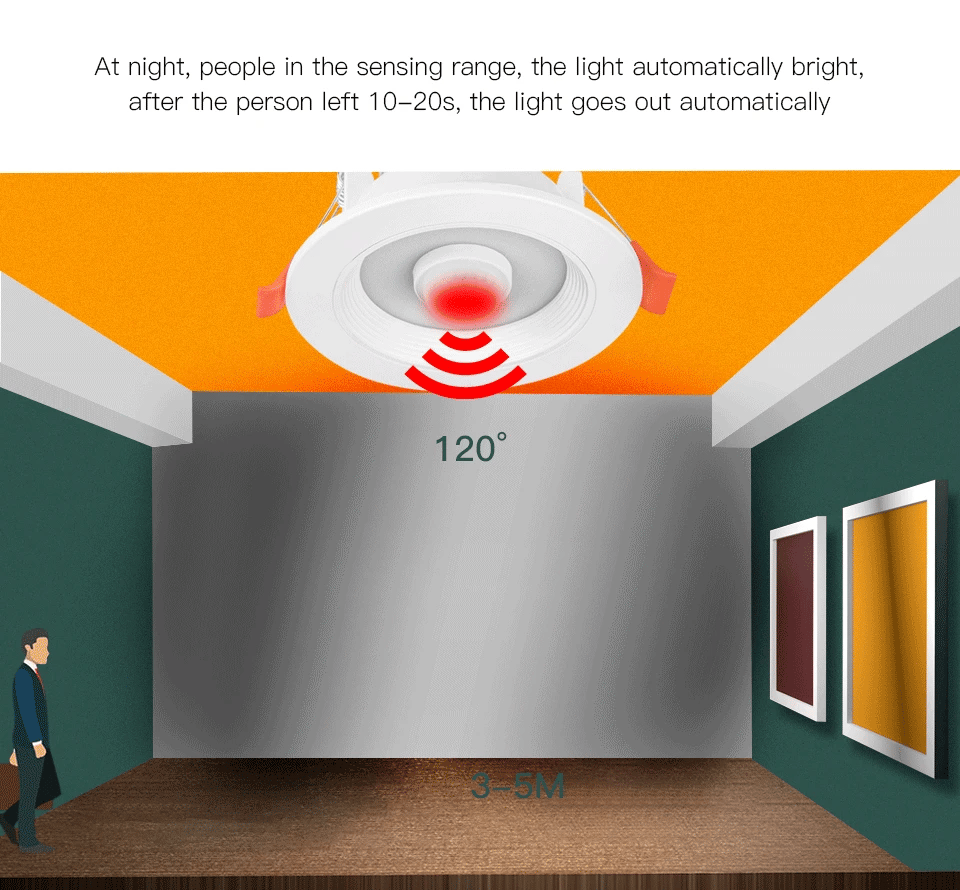 5W 10W 15W 20W PIR Motion Sensor Downlight 85-265V Human Infrared Induction LED Spotlight for Entrance Corridor Hallway Stairs
