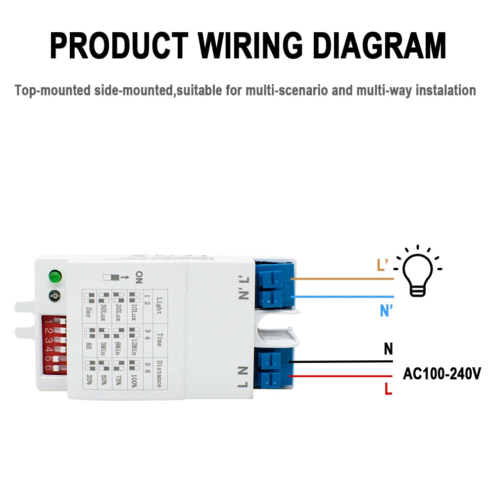 5.8GHz Microwave Radar Sensor High-Sensitivity Human Motion Detector Sensor Switch AC90-265V for Home Automation Sensor Lighting