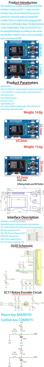 1.3-inch 0.96-inch OLED display plus EC11 rotary encoder combination module IIC interface