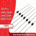 20Pcs 1N4728A 1N4729A 1N4732A Zener Diode 1W 3.3V 3.6V 4.7V DO-41 Axial Lead Voltage for Power Supply Regulator Direct Insertion