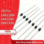 20Pcs 1N4728A 1N4729A 1N4732A Zener Diode 1W 3.3V 3.6V 4.7V DO-41 Axial Lead Voltage for Power Supply Regulator Direct Insertion
