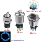 16/19/22mm, Metal Rotary Switch, Selected Toggle Switch With LED 12-24V, 2 Positions / 3 Position Waterproof