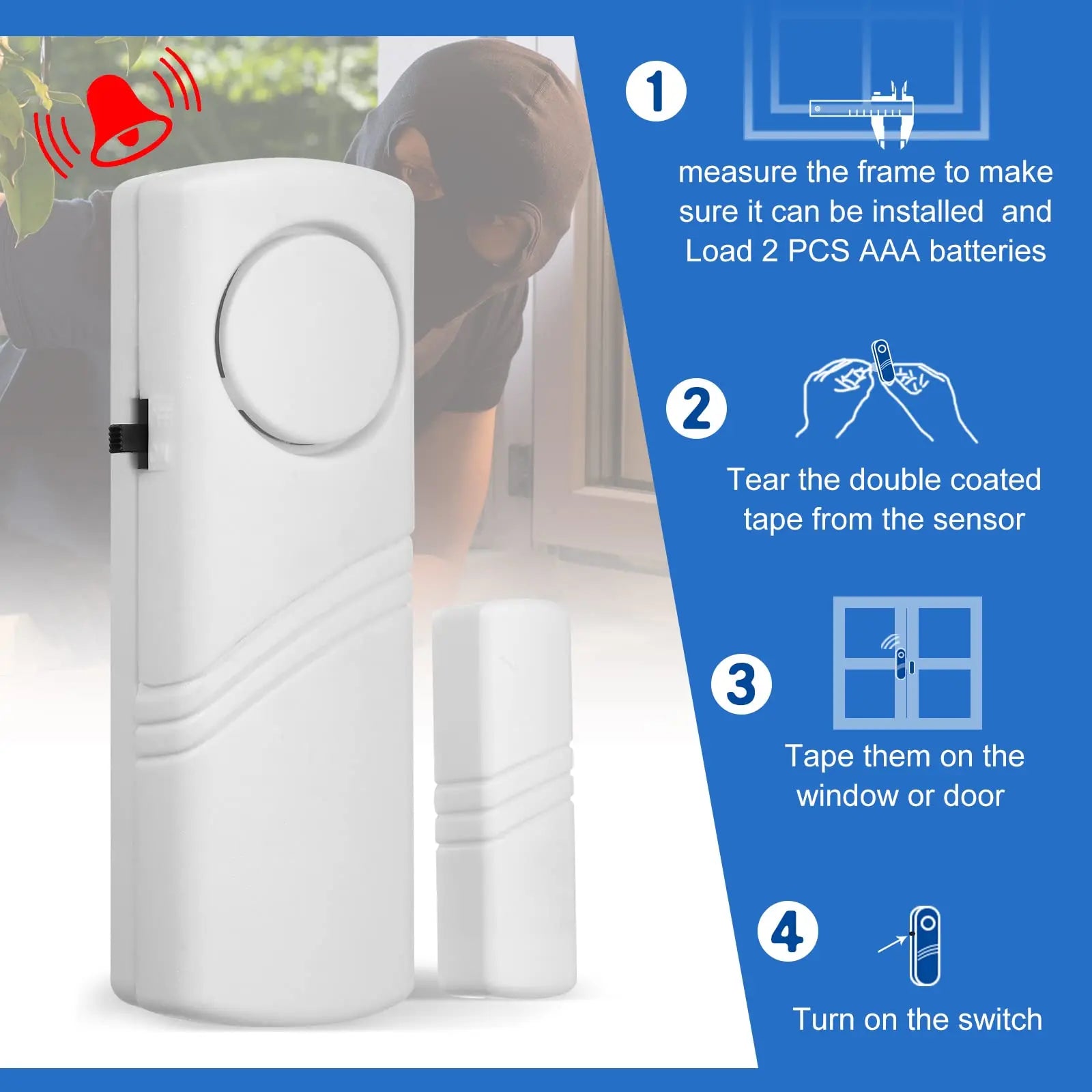 5pcs/10pcs Wireless Door Window Sensor Alarm 95db Anti-theft 433mhz Door Contact Detector Magnetic for Home Security Protection