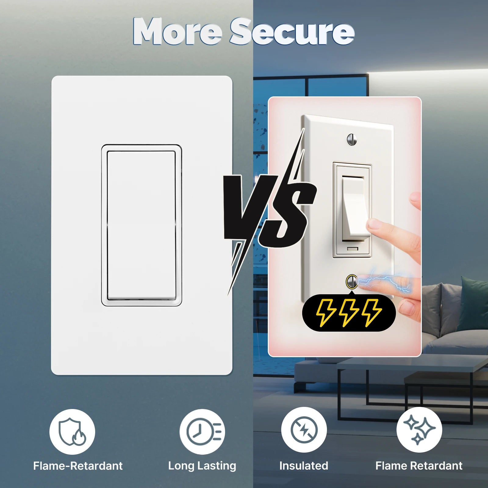 MOES [12 Pack] Paddle Rocker Light Switch, Single Pole On/Off 15Amp 120V, Glossy White Decorator, Self Grounding