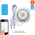 90-220Vac EU Plug WIFI Natural Gas Detector Tuya APP Push Message Coal Gas Sensor LPG Alarm NC/NO Relay Shut Off DN10/15 Valve