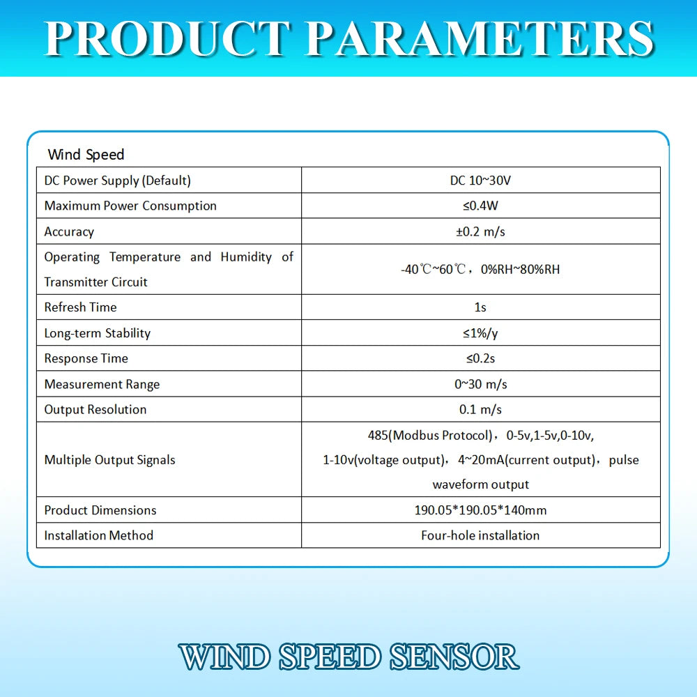 30m/s Weather Station Outdoor Anemometer Sensor Polycarbon 360° Wind Direction Transmitter Sensor Output RS485 4-20MA 0-5V 0-10V