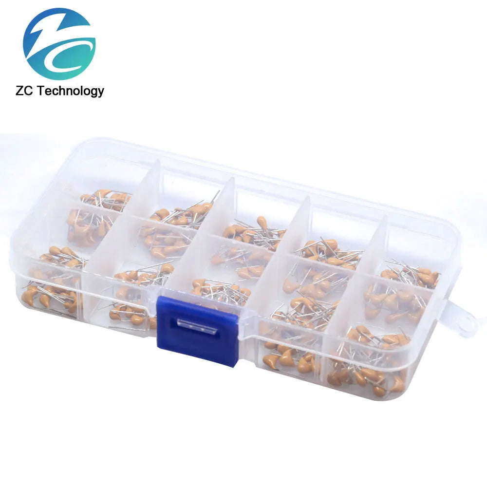 300pcs 10Value 50V 10pF 20pF 30pF 47pF 56pF 68pF 100pF 1nF 10nF 100nF Multilayer Ceramic Capacitor Assortment Monolithic Kit Box