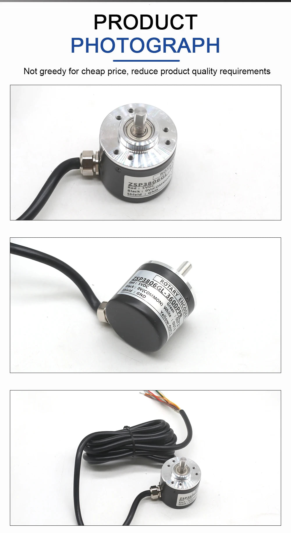 AUCHTEL 38mm Incremental Rotary Encoder 6mm D Shaft Optical Switch AB Z Phases 10-1024-3600 PPR 5-24VDC