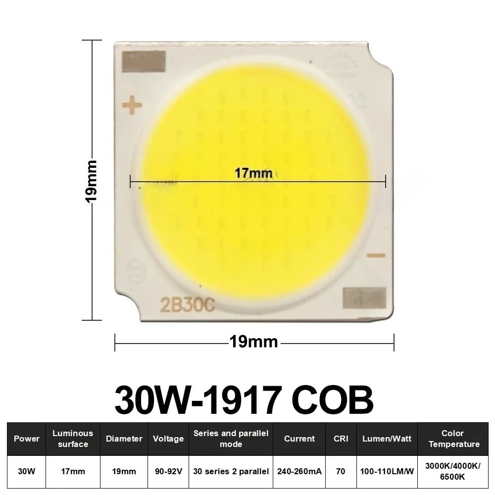 10pcs COB LED 3W 5W 7W 10W 12W 15W 18W 30W 36W Neutral Cold Warm White 13mm 20mm 28mm 1919 Chips Lamp SpotLight Downlight DIY