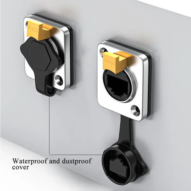 Waterproof CAT6A RJ45 Plug Socket Industrial Ethernet Cable Extender Adapter Category 6 Network Interface Panel Module Connector