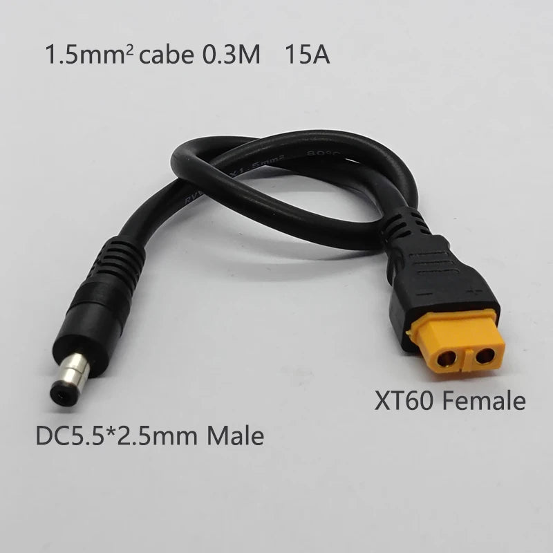 1PC XT60 To DC5.5*2.1/2.5mm Power Adapter Cable1.5mm² Cabe 30CM 15A Connector For Solar Charger Battery Charging Adapter Wiring