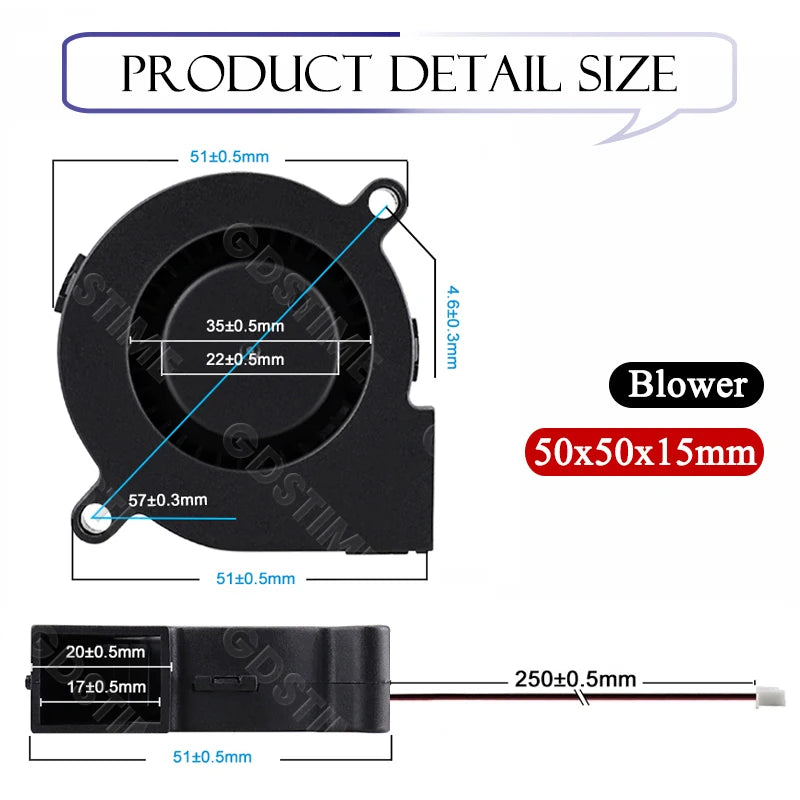 Gdstime 5015 Blower Fan 24V 12V 5V 50MMx15MM Turbine Radial Fan 5015 Dual Ball High Speed Cooler for 3D Printer Parts Cooling