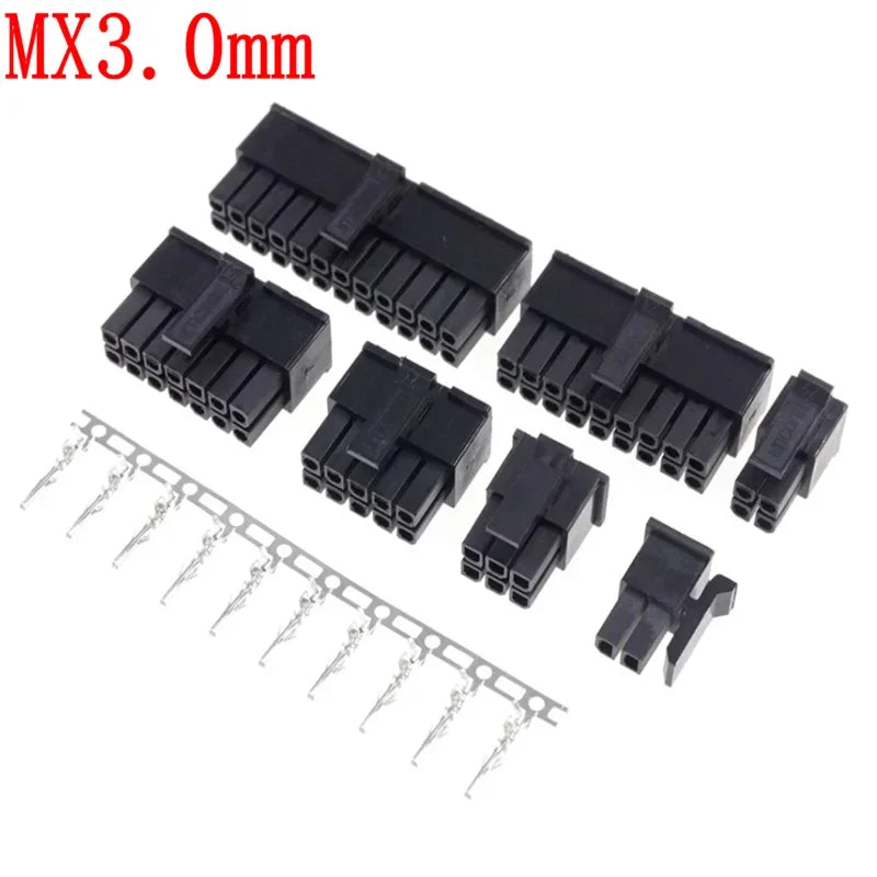 10sets Micro-Fit 2P 4P 6P Connector MX3.0mm Pitch Male Housing 8P 10P 12 16P 18P 20P 24Pin Mini 5557/43025 Male Shell+Terminal
