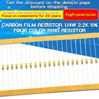 100pcs 1/4W Carbon Film Resistor 100Ω~220KΩ 5% Resistance 100 120 300 330 1K 1.5K 2.2K 3.3K 10K  20K 100K 150K 220K Ohm