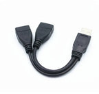 USB 1/2 to 1 Male/2 Female Three Head Data Cable 2-in-1 Dual Female Port Car Charging Extension Data Cable