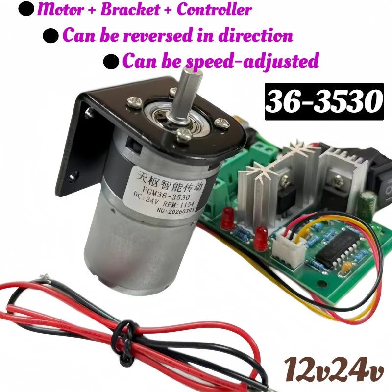 Gear reduction motor, capable of forward and reverse rotation, with adjustable speed. 36mm gearbox, 36 - 3530