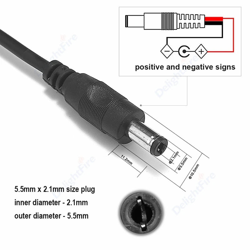 5.5 2.5mm DC Extension Cable 1m 1.5m 2m 3m 5m Jack Plug Connector 5V 12V 24V DC Power Cord For CCTV Camera LED Strip Router
