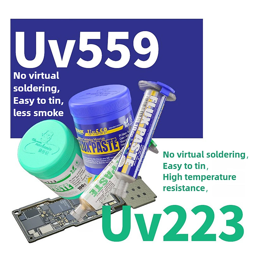MECHANIC UV223/UV559 Lead-Free Solder Paste Flux NO-Clean Soldering Grease for BGA PCB SMD Welding Fluxes phone Repair Tools