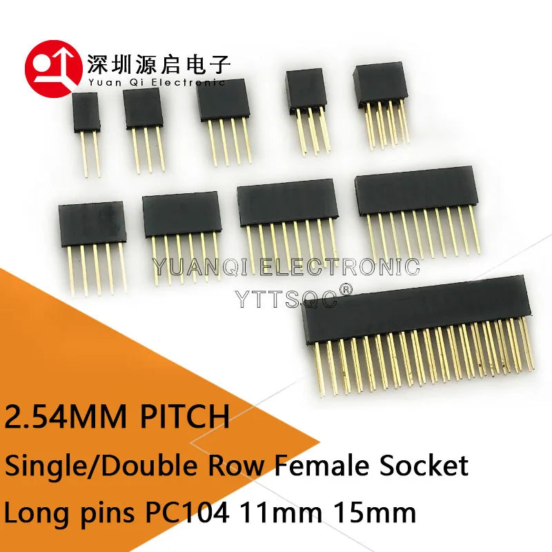 2.54mm Single Double Row Female Socket 1X5/6/8/10/15/16/40 2X3/4/20/18/40 Long pins PC104 11mm PCB Board Pin Header For Arduino