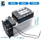 LCTC Three Phase Solid State Relay SSR Zero Cross 3-phase Load Relay 3-32VDC Control With Radiator 380V10A 25A 40A 60A 80A 100A