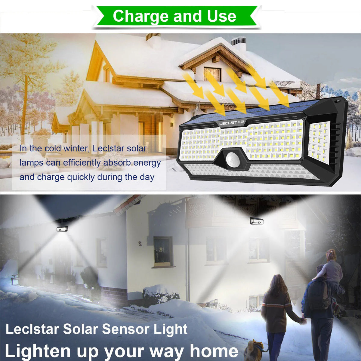 LECLSTAR Solar Outdoor Lights - 268 LED Security Lights with 4 Wide Angle, Waterproof 3 Modes Motion Sensor Lights for Outdoor