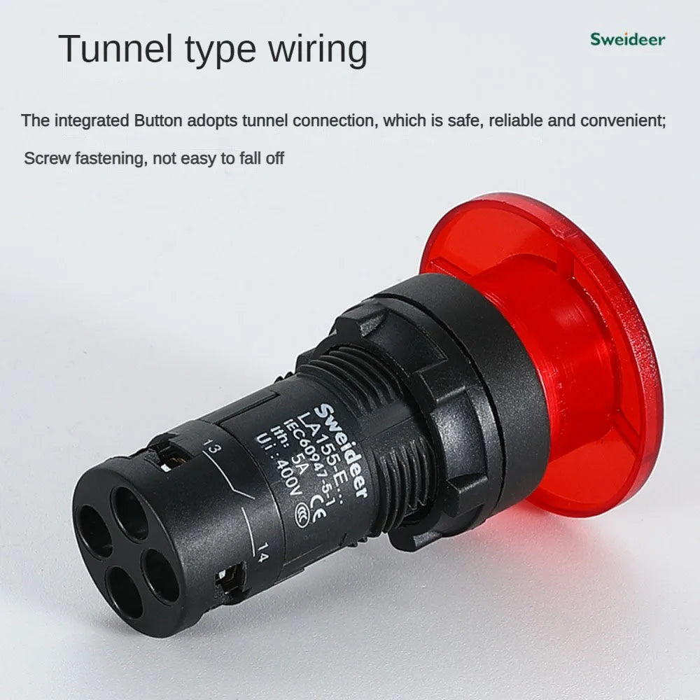 22mm Mushroom Button Switch Momentary Self Reset Emergency Stop Push Button Switch Power Start Switch with Light Red Green 5A