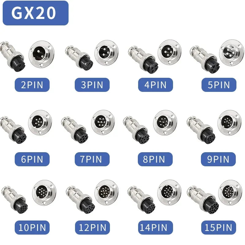 5/10sets GX12 16 20 Flange mounting 3-hole fixing aviation connector plug&socket 2/3/4/5/6/7/8/9/10/12/14pin circular connectors