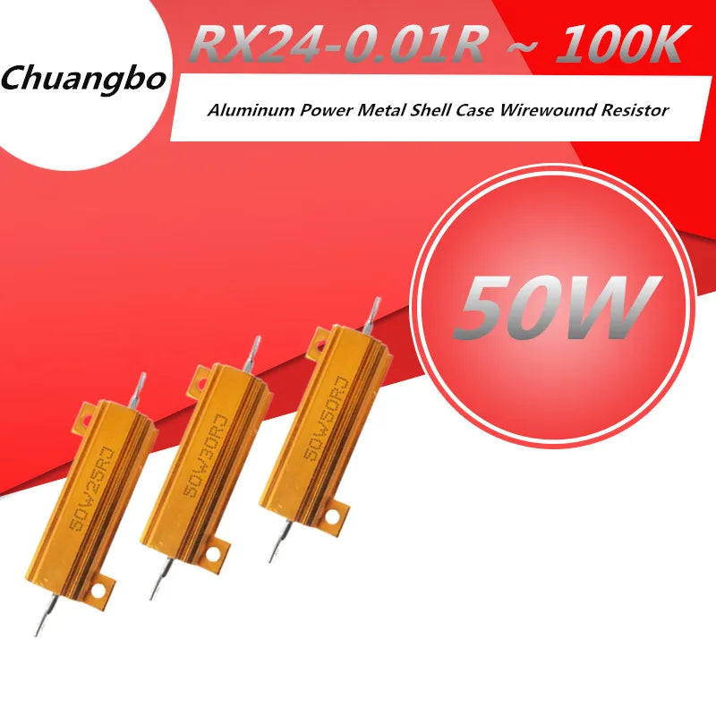 RX24 50W Aluminum Power Metal Shell Case Wirewound Resistor 0.01R ~ 100K 1 6 8 10 20 200 500 1K 10K ohm resistance