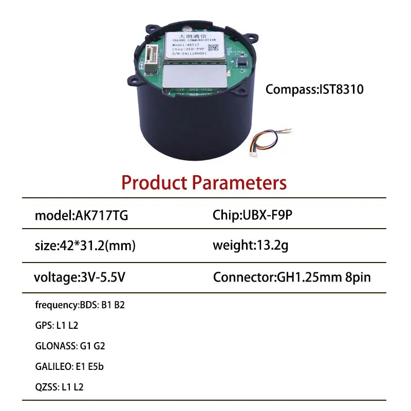 ZED-F9P/UM980/UM981/UM960/Beiyun M20 GNSS/GPS Centimeter-Level RTK Module with Helix Antenna Compass IST8310/RM3100,FOR UAV