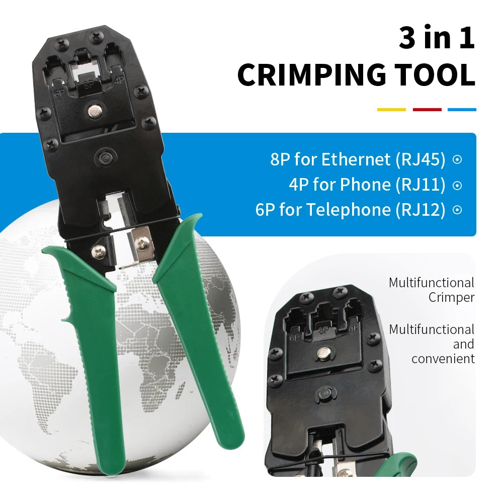 RJ45 Crimping Tool for Cat5 Cat5e Cable with Wire Stripper Cutter Network LAN Crimper Pliers RJ12 RJ11 Multifunctional Hand Tool