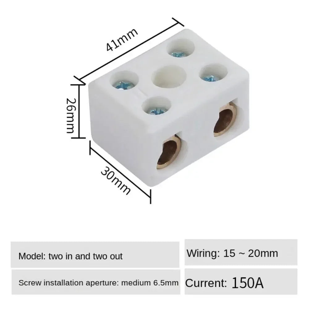 1 In 1 Out Ceramic Wiring Terminal Block 2 In 2 Out High-temperature Resistant Ceramic Terminal Post 250V Copper
