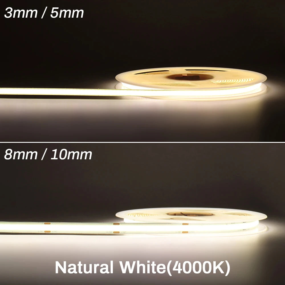 FOB COB LED Strip 12V 24V DC RA90 Flexible High Bright Tape LED 3mm 5mm 8mm 10mm Light Bar Ice Blue White Red Green Pink Yellow
