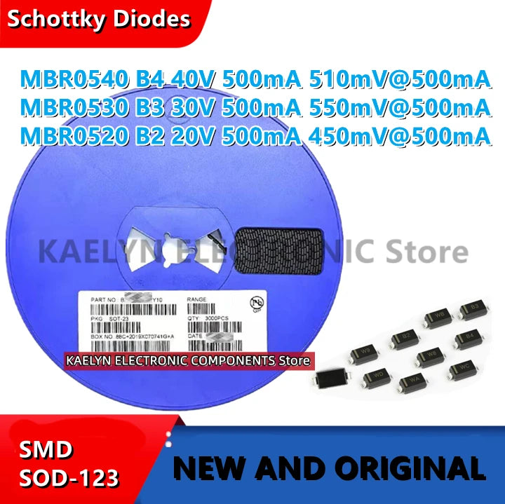 3000PCS Schottky Diodes Rectifiers MBR0540 MBR0530 MBR0520 B4 B3 B2 40V 30V 20V 500MA 450MA SOD-123