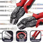 Versatile Ratchet Crimping Tool Set for Open Barrel Terminals Including Dupont, Molex, JST, TE, and SATA Pins