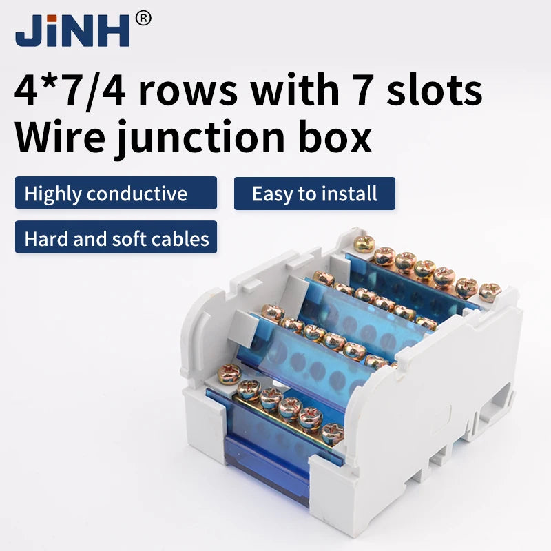 JINH Din Rail Distribution Terminal Block Screw Connection High Power 2 4 Bus Universal Electric Wire Connector Junction Box