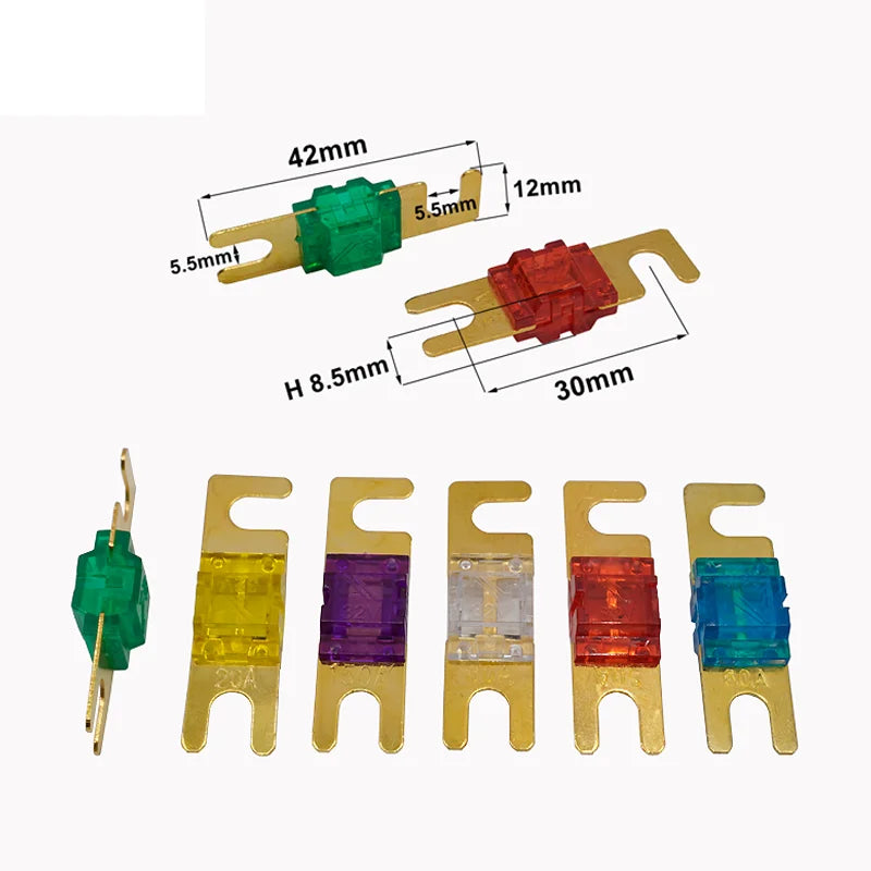 1-5pcs Mini 32V Auto Stereo Audio AFS Fuse 20A 30A 40A 50A 60A 70A 80A 100A 125A 150A 200A ANL Gold Plated Stud Car Fusibles