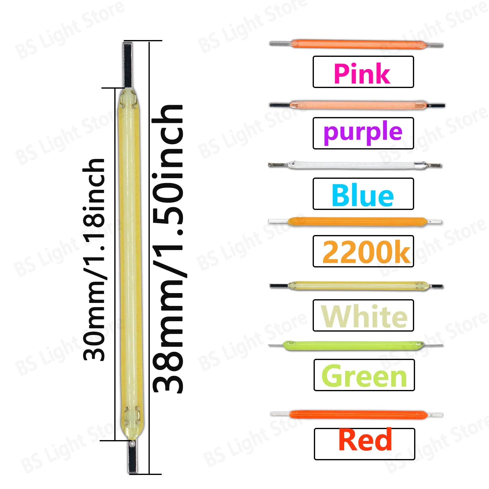 10-900pcs LED Filament 38mm 3V 2200k Warm White Pink Red Blue Green Purple Edison Light Bulb DIY Home Lighting Light Source