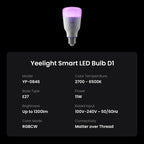 Global Yeelight Smart LED Bulb D1 Color Bluetooth Connection Dimmable E27 Voice Control Compatible With Apple Home Google Alexa