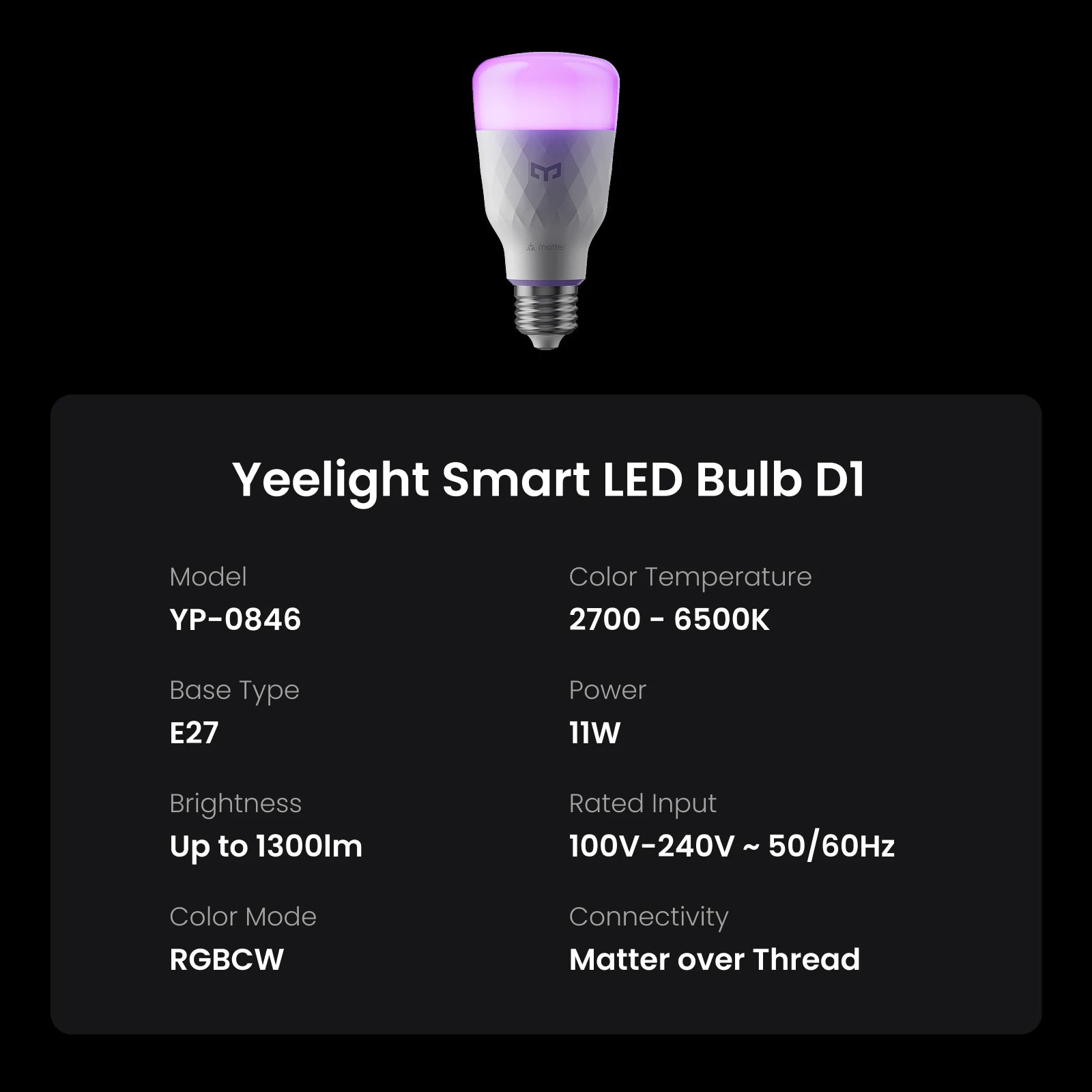 Global Yeelight Smart LED Bulb D1 Color Bluetooth Connection Dimmable E27 Voice Control Compatible With Apple Home Google Alexa