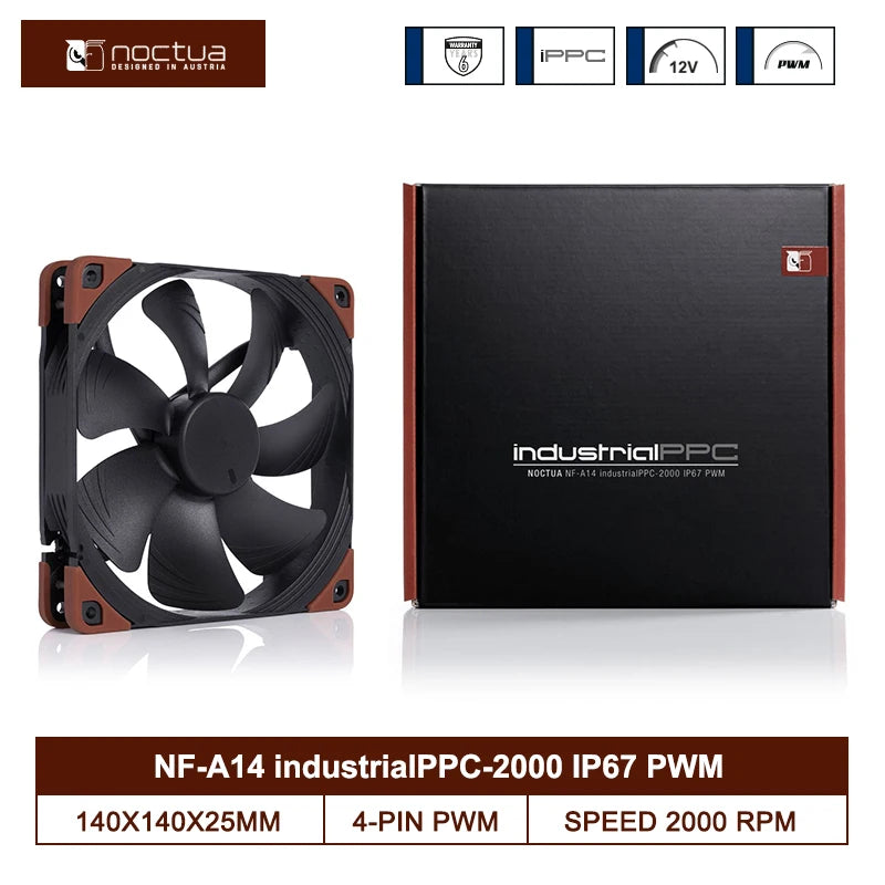 Noctua NF-A14 industrialPPC 2000RPM/3000RPM IP67 140mm Case Fan 12V/24V PWM CPU Cooling Fan Computer Case Industrial Equipment