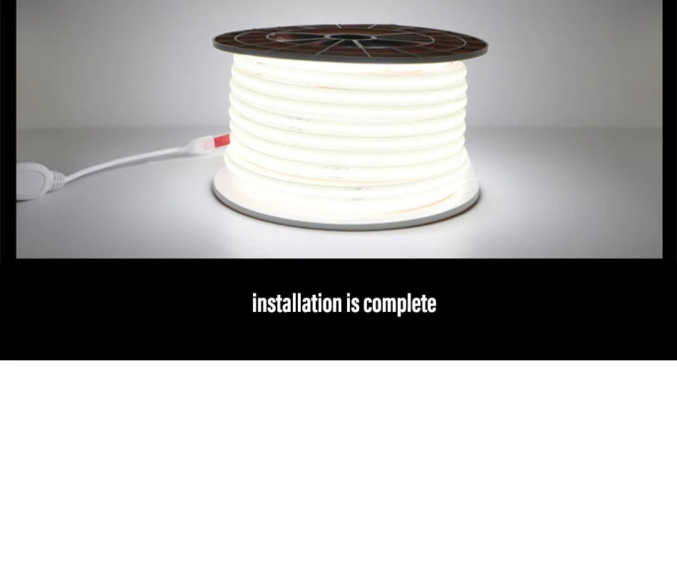 1M-50M 220V COB LED Strip Dimmable 360LEDs/m EU Plug Kitchen Home Room Decoration Flexible Ribbon for Outdoor Garden Lighting