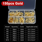 150-540pcs Boxed Terminal Block Connector M3/M4/M5/M6/M8/M10 O-type Ground Lugs Terminal Cold-Pressed Copper Tab Wiring Nose