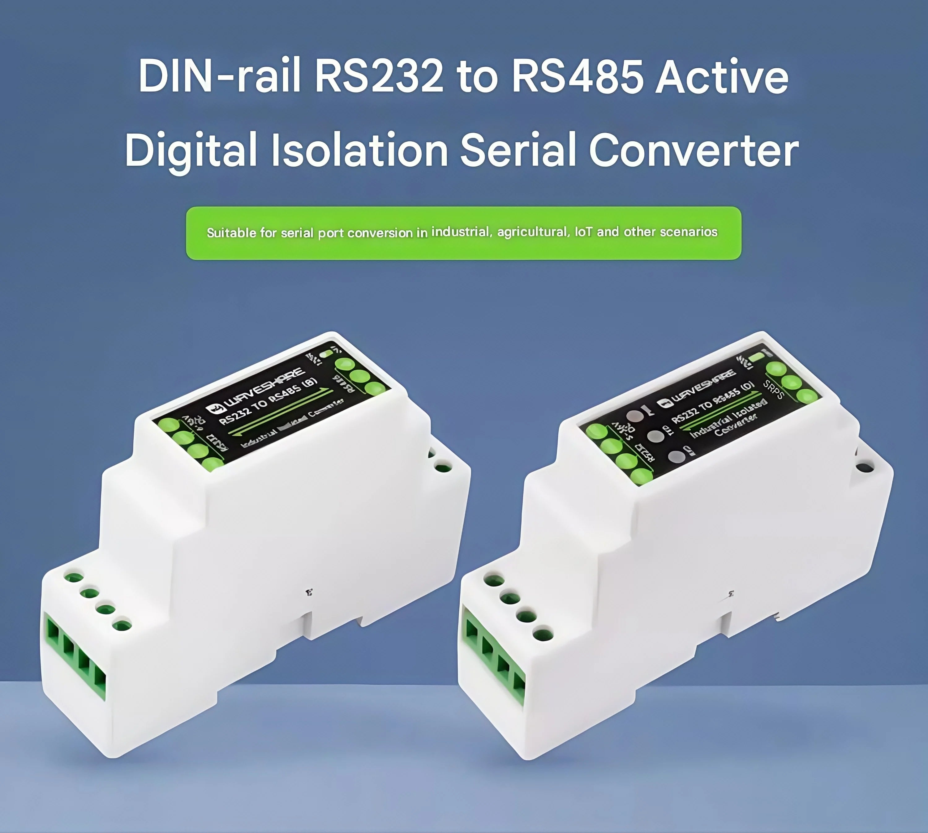 DIN-rail RS232 to RS485 serial communication converter module Active digital isolation Industrial communication