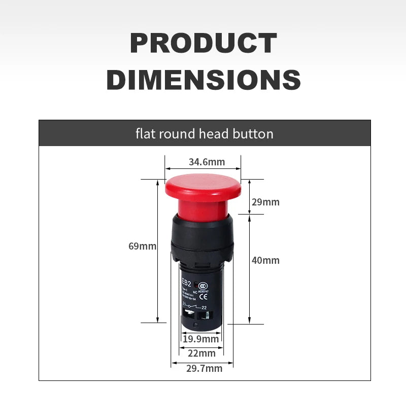 EB2 Big Red Green Push Button Switch On Off Latching Momentary Switch Large Mushroom Head Enter Button without Fixation 5A