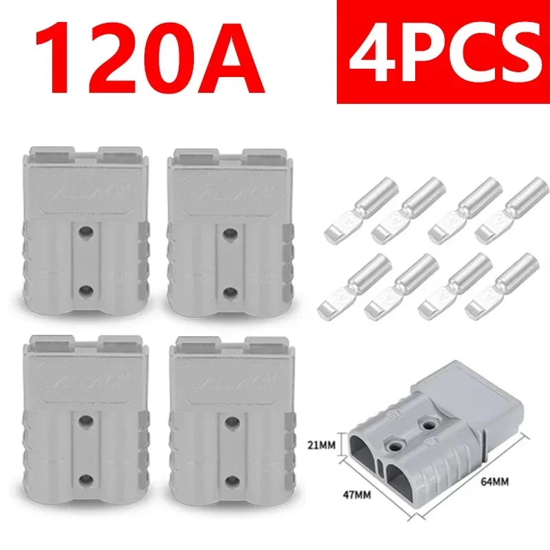 2Pairs（4PCS) High Current  Plugs 50A & 120A - Silver Plated Copper Connector Kit for Winch Motor Wiring 12-36V