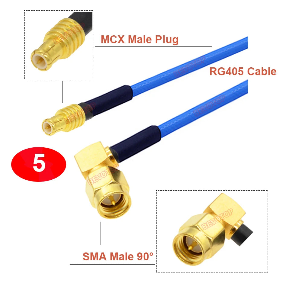 1PCS SMA to MCX RG405 Cable SMA/ RP-SMA Male Female to MCX Male Straight/Right Angle Plug 086 Pigtail 50Ω High Frequency Jumper