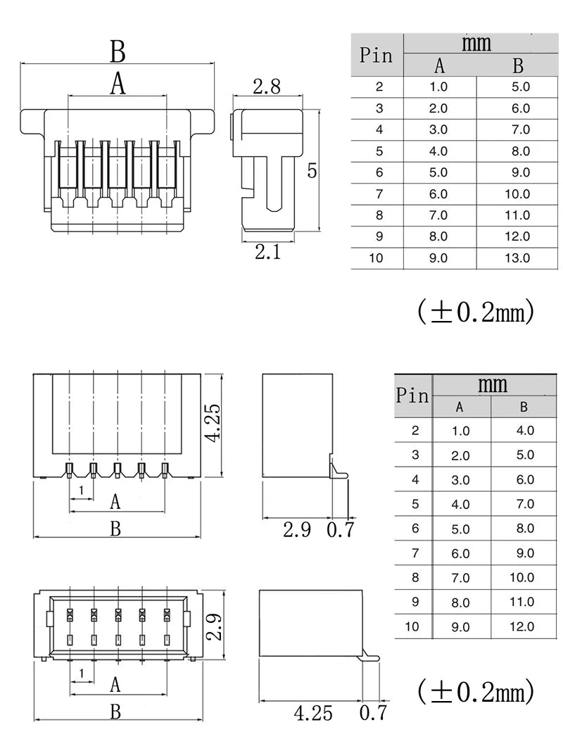 50Pcs JST SH 1.0mm Pitch Male / Female Housing Connector SMD Vertical/Horizontal Type Plug 2/3/4/5/6/7/8/9/10 Pin Socket Shell